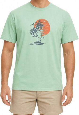 OLEMEK Men's Short Sleeve Printed Tee Palm Tree Vintage Casual Shirt Hawaiian Summer Beach T Shirts in Kuwait