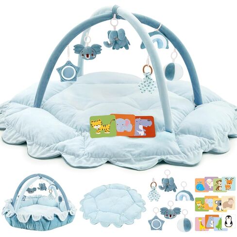 5-in-1 Plush Baby Play Gym, Baby Play Mats, Convertible Baby Gym with Pillow, Tummy time mat, 6 Sensory Toys, Baby Activity Center from Newborn to Toddler, Pet Bed, Cat & Dog Bed, Ball Pit, Cream in Kuwait