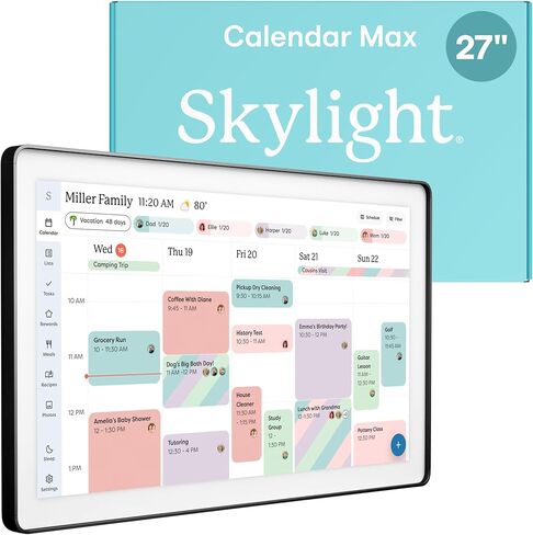 Skylight Calendar Max: 27-Inch Smart Digital Calendar & Chore Chart, Family Organizer with Interactive Touchscreen Display – Wall Mountable in Portrait or Landscape, Charcoal Shadowbox Frame in Kuwait