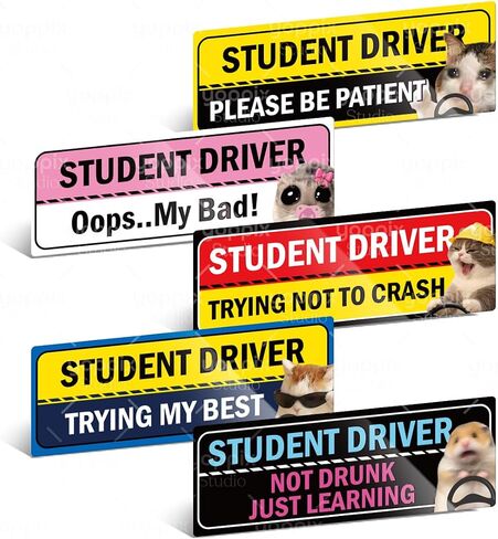 5Pcs New Driver Magnet for Car, Funny Student Driver Magnet Car Stickers for Beginners, Reusable Safety Rookie Attention Sign for Students and Novices as Auxiliary Equipment in Kuwait