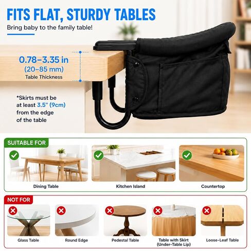 Baby Seat Fold-Flat Hook Chair, Portable & Washable Table Chair for Restaurants and Travel - Space-Saving Design for Easy Feeding and Comfortable Dining Experience (Grey) in Kuwait