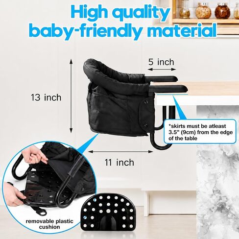 Baby Seat Fold-Flat Hook Chair, Portable & Washable Table Chair for Restaurants and Travel - Space-Saving Design for Easy Feeding and Comfortable Dining Experience (Grey) in Kuwait