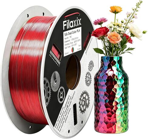 خيوط PLA حريرية مزدوجة اللون 1.75 مم، خيوط حريرية لامعة، متوافقة مع Bambu LAB، Creality K1C، QIDI MAX3، FLASHFORGE Adventurer 5M، Prusa MK4 FDM 3D Printer، 1KG، أحمر أخضر in Kuwait