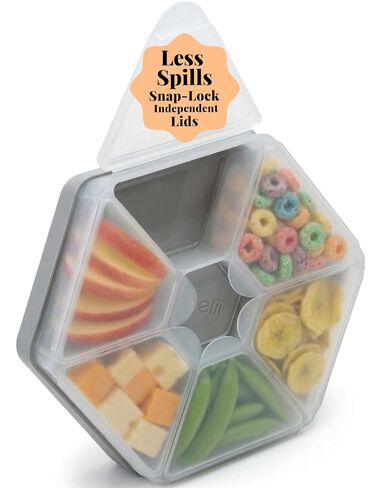melii Hexagonal Snackle Box - 6 Separate Compartments with Hinged Lids, Easy to Hold Divided Snack Container, Food Storage for Kids and Adults, Arts & Crafts, Beads, BPA-Free (Blue) in Kuwait