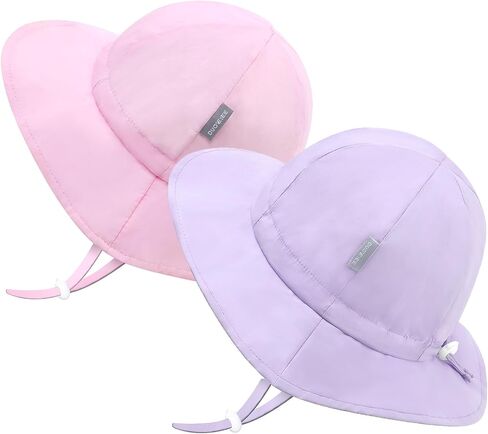 FUOTIA UPF 50+ Baby Girl Sun Hat Breathable & Adjustable Toddler Bucket Hat | 100% Quick-Dry Polyester, Cotton Sweatband, with Chin Straps, Cute Strawberry & Dinosaur Prints, Ideal for Beach & Swim in Saudi Arabia