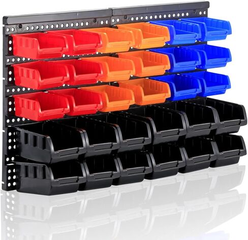 4 Colors Wall Mounted Storage Bins, Parts Rack, 30-Bin Organizer Garage Plastic Shop Tool Storage Rack, Best Unique Tool for Men, 2024 NEW in Kuwait