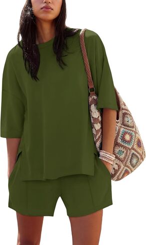 Womens 2 قطعة ملابس الصيف قصيرة الأكمام وقصيرة سراويل القطن مجموعة صالة مطابقة مجموعات Tracksuit 2025 in Kuwait