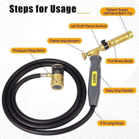 Bluefire MRAS-8210 Super Jumbo Turbo Flame Propane Gas Wlding Torch مع وقود خرطوم 5 بوصات بواسطة Mapp Map Pro Propane برأس كبير الكثافة عالي الكثافة للمسام in Kuwait
