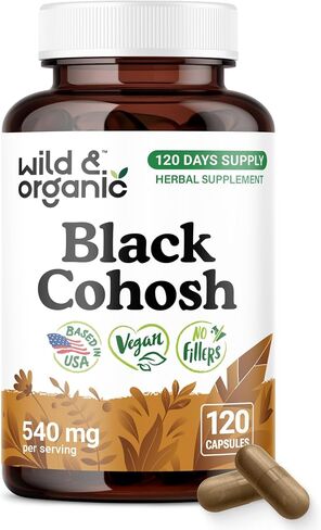 Cohosh الأسود البري والعضوي للنساء كبسولات 540 ملغ - الدعم الطبيعي - ملحق جذر Cohosh الأسود - Actaea Racemosa Herb - 90 يومًا من الإمداد - نباتي ، بدون مواد حشو ، غير معدلة وراثيا - 90 in Kuwait