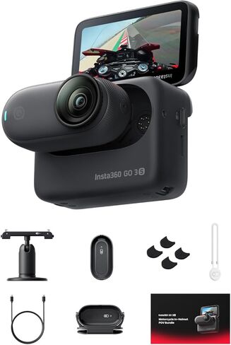 Insta360 Go 3S Adventure Bundle - 64 GB عائلة حزمة أسود 4K كاميرا مدونة صغيرة محمولة ، POVs خالية من اليدين ، جبل في أي مكان ، استقرار ، عمر بطارية 140 دقيقة ، 10 أمتار مقاومة للماء ، Pet Pov in Kuwait
