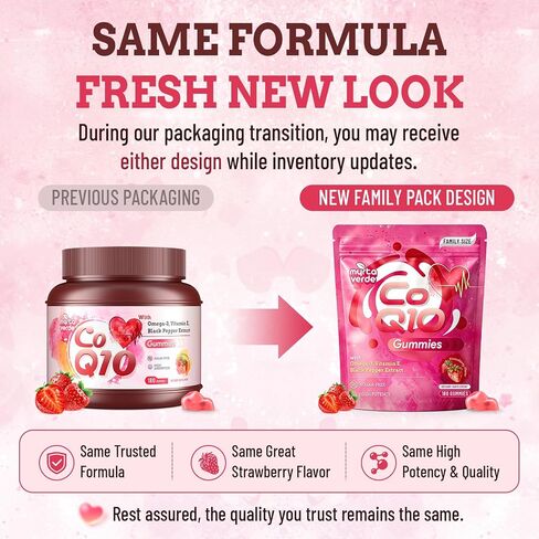 CoQ10 Gummies 300mg خالية من السكر | مكملات إنزيم Q10 عالية الامتصاص مع أوميغا 3 ، فيتامين E & Black Pepper | القلب والطاقة | 6 أشهر إمداد ، نكهة الفراولة ، 180 عدد in Kuwait