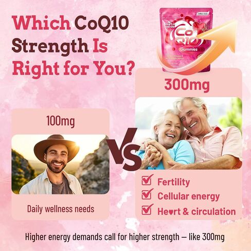 CoQ10 Gummies 300mg خالية من السكر | مكملات إنزيم Q10 عالية الامتصاص مع أوميغا 3 ، فيتامين E & Black Pepper | القلب والطاقة | 6 أشهر إمداد ، نكهة الفراولة ، 180 عدد in Kuwait