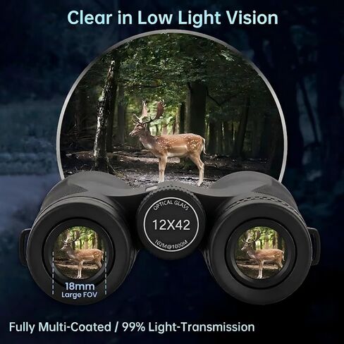 Binoculars for Adults, 12x42 Waterproof and Durable Binoculars with Multi-Coated Optics and Protective Rubber Armor, Lightweight Binocular for Bird Watching, Outdoor Sports, Hunting, Travel-Gray in Kuwait