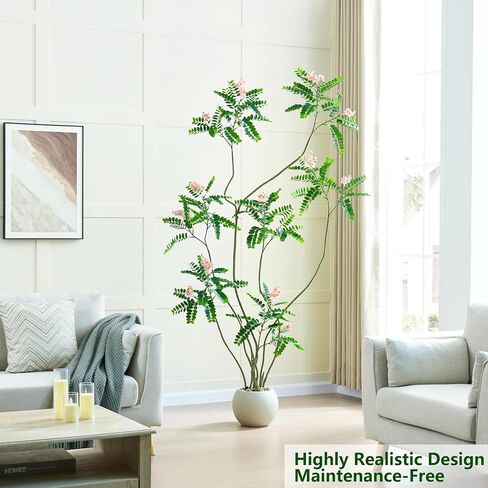 Artificial Locust Tree, Faux Trees with White Flowers & Pot, 6FT Large Floor Plant Artificial Sophora Fake Flower Tree Silk Plants for Indoor Office Home Room Patio Balcony Porch Decor in Kuwait