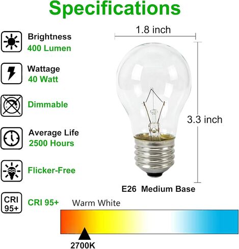 Appliance Oven Light Bulb 40W A15 E26 Lava Lamp Bulb,4 Pack | Resistant to 500 Degrees, Incandescent, E26 Medium Base. Ideal for Oven, Fridge, Microwave, Range Hood, Lava lamp Bulb in Saudi Arabia
