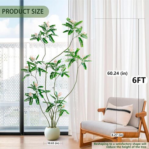Artificial Locust Tree, Faux Trees with White Flowers & Pot, 6FT Large Floor Plant Artificial Sophora Fake Flower Tree Silk Plants for Indoor Office Home Room Patio Balcony Porch Decor in Kuwait