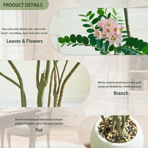 Artificial Locust Tree, Faux Trees with White Flowers & Pot, 6FT Large Floor Plant Artificial Sophora Fake Flower Tree Silk Plants for Indoor Office Home Room Patio Balcony Porch Decor in Kuwait
