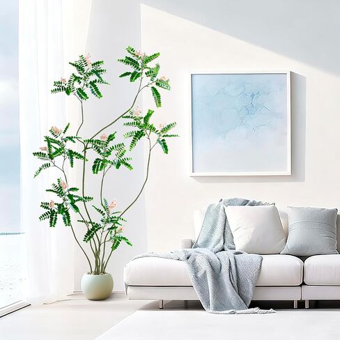 Artificial Locust Tree, Faux Trees with White Flowers & Pot, 6FT Large Floor Plant Artificial Sophora Fake Flower Tree Silk Plants for Indoor Office Home Room Patio Balcony Porch Decor in Kuwait