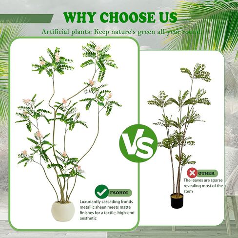 Artificial Locust Tree, Faux Trees with White Flowers & Pot, 6FT Large Floor Plant Artificial Sophora Fake Flower Tree Silk Plants for Indoor Office Home Room Patio Balcony Porch Decor in Kuwait