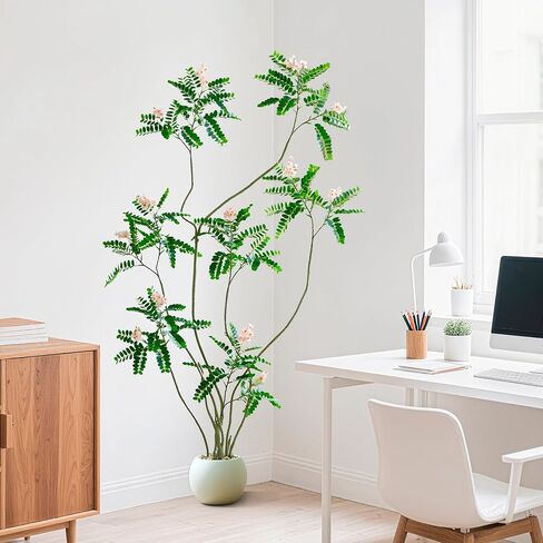 Artificial Locust Tree, Faux Trees with White Flowers & Pot, 6FT Large Floor Plant Artificial Sophora Fake Flower Tree Silk Plants for Indoor Office Home Room Patio Balcony Porch Decor in Kuwait