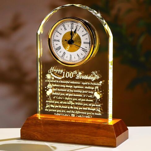 Happy 70th Birthday Glass Clock Gifts for Women, Men - 70 Year Old Birthday Gift with Wooden Light Base for Her Him, Turning 70 Quartz Clock Gift Idea for Mom Dad Unique Decoration in Kuwait