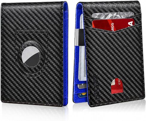 ZECICO Mens Slim Wallet Money Clip: Bifold Leanther Wallets RFID Blocking Front Pocket Wallets Credit Card Holder with ID Window Gifts for Men (Carbon Black/Orange) in Kuwait