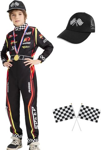 Kids Race Car Driver Costume Boys Toddler Racer Jumpsuit With Car Cap Disfraz de Carro para Niño Halloween Dress Up in Kuwait