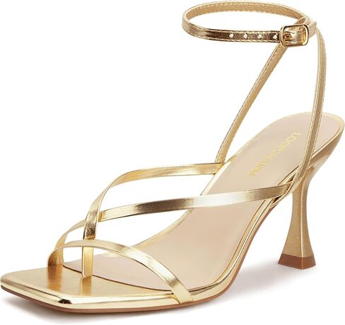 Women's Strappy High Heels Sandals Square Open Toe Ankle Strap Slingback Thong Stilettos Shoes for Wedding in Kuwait