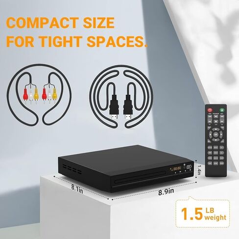 مشغل DVD للتلفزيون - جميع مشغل DVD المجاني في المنطقة مع كابل إخراج HDMI/RCA مدرج - 1080 بكسل ، إدخال USB ، ذاكرة نقطة التوقف ، مشغل الأقراص المضغوطة للمنزل in Kuwait
