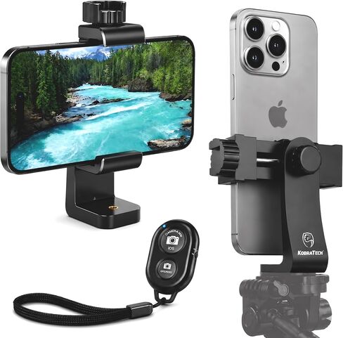 unimount 360 iPhone Tripod Mount Adapter - يناسب أي هاتف ذكي - يتضمن مصراع Bluetooth عن بُعد - حامل هاتف عالمي لـ Tripod in Kuwait