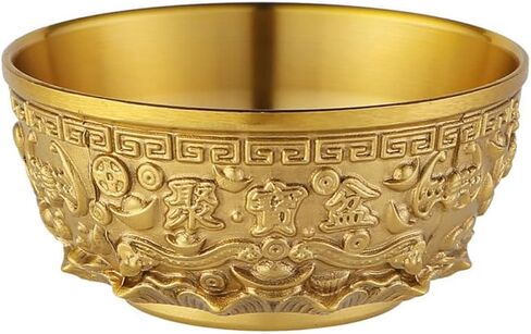 DECHOUS Feng Shui Brass Treasure Bowl: Prosperity Money Bowl Golden Treasure Basin Wealth Good Lucky Centerpieces for Home Office - 4 Inch in Saudi Arabia