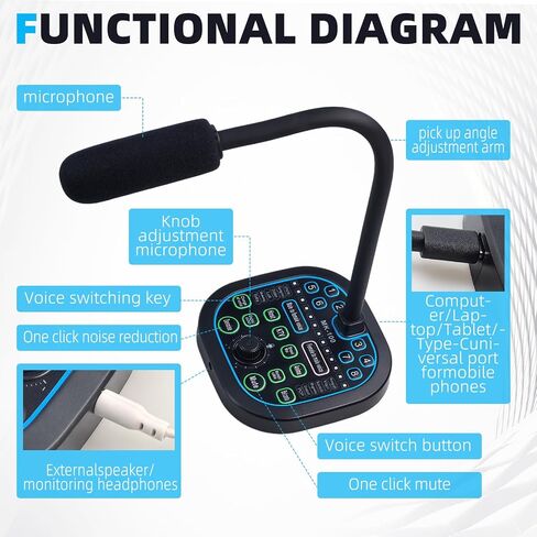 تغيير الصوت المحمول ، تسجيل ألعاب Microphone Microphone Microphone مع 16 مؤثرات صوتية ، Mini البث المباشر مرنك لجهاز الكمبيوتر المحمول PS4 PS5 Xbox One in Kuwait