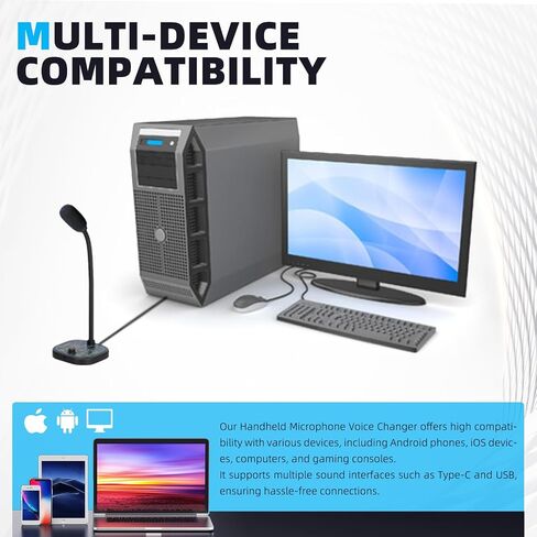 تغيير الصوت المحمول ، تسجيل ألعاب Microphone Microphone Microphone مع 16 مؤثرات صوتية ، Mini البث المباشر مرنك لجهاز الكمبيوتر المحمول PS4 PS5 Xbox One in Kuwait