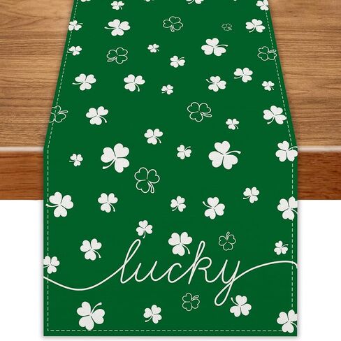 Green Lucky Shamrock St Patrick's Day Table Runner 13x72 Inch Saint Patricks Day Decorations and Supplies for Home Kitchen Dining Room Table in Kuwait