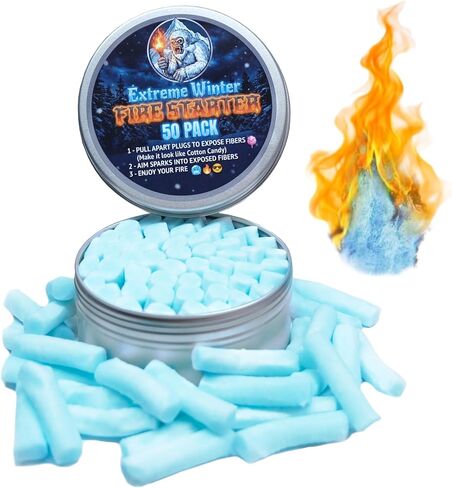 FIRE Starter Winter Survival KIT - Plugs (25 Pack) with Ferro Rod in Can | Waterproof & Weather Resistant Can Light 50+ Fires with Extra Long Burn Time | Campfires, BBQ & Grill, Fireplace Starter in Kuwait
