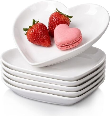 DELLING Heart Shaped Dessert Salad Plates- 6 Pack, 7.3 Inch Ceramic White Dinner Plates, Heart Dishes for Dessert, Appetizer, Steak, Snacks, Microwave & Oven Safe, Thanksgiving & Christmas Day Gifts in Kuwait