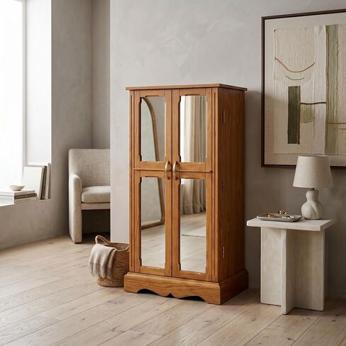 Hives & Honey Chelsea Standing Jewelry Armoire Cabinet, Jewelry Storage Organizer with Top Flip Mirror, 2 Doors, 7 Drawers, Jewelry Chest Armoire, Jewelry Box for Necklace, Earring, Bracelet, White in Kuwait