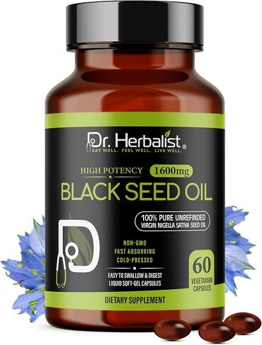 Dr. HERBALIST Black Seed Oil Capsules 1600mg – 60 Softgels | Cold-Pressed Organic Nigella Sativa | Pure Black Cumin Seed Oil with Thymoquinone (TQ) in Kuwait