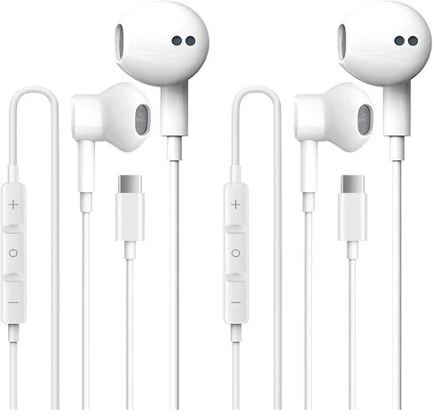 2 Pack USB C Headphones for iPhone 16, Type C Earbuds Wired Earbuds with Microphone & Remote Control Noise Cancelling Earphones, Compatible with iPhone 16 Pro Max, iPad Pro, Most USB C Jack Devices in Saudi Arabia