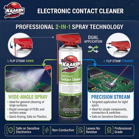 KRAKEN BOND Electronic Contact Cleaner Spray – (1X11 Oz) – Fast-Drying, Residue-Free, Non-Conductive Cleaner for Sensitive Electronics, Automotive, Circuit Boards & Connectors – 1 Pack in Kuwait
