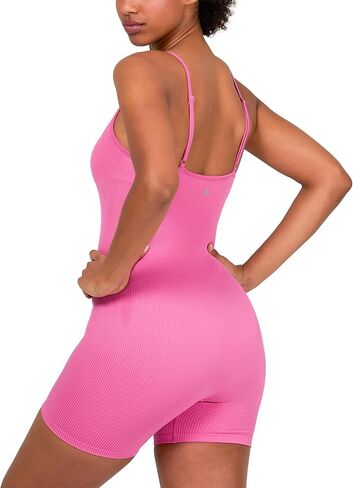 YITTY Active Women's Seamless Spaghetti Strap Short Jumpsuit – 5" Inseam One-Piece Ribbed Romper, Built-In Bra, Tummy Control in Kuwait