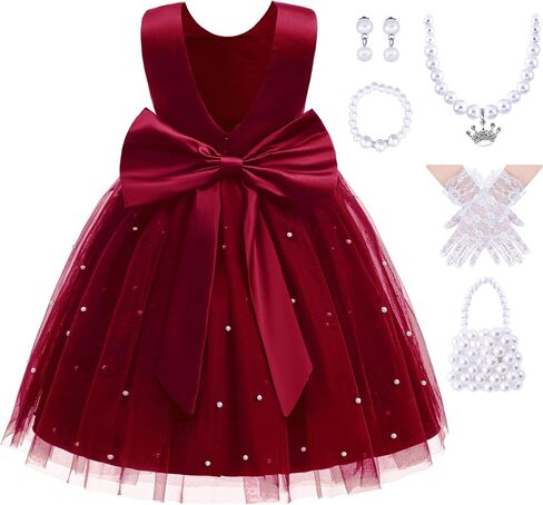 Akokvlar Girl V-Back Satin Flower Communion Dress Formal Birthday Party Wedding Prom Ball Gown in Saudi Arabia