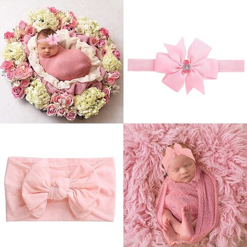 AOKE Newborn Photography Props - 4 PCS Baby Photo Props Long Ripple Wraps DIY Blanket with Headbands, Purple Toddler Wraps Photography Mat Set for Baby Boys and Girls in Kuwait