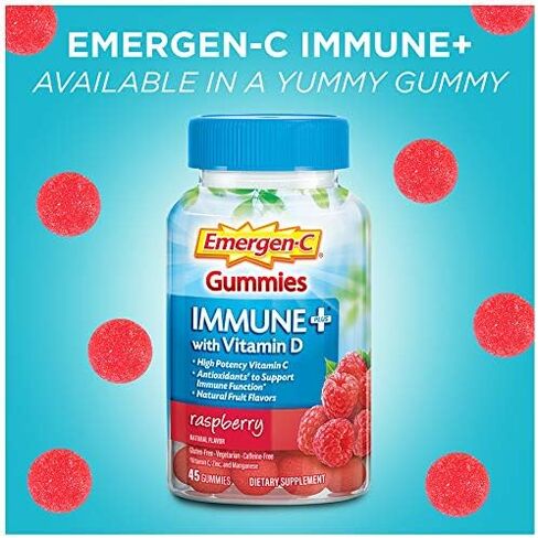 Emergen -C Immune+ المناعة المناعية ، فيتامين D بالإضافة إلى 750 ملغ فيتامين C ، مكمل الدعم المناعي الغذائي ، خالي من الكافيين ، خالٍ من الغلوتين ، نكهة التوت - 45 عددًا in Kuwait