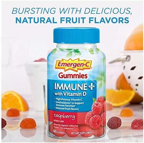 Emergen -C Immune+ المناعة المناعية ، فيتامين D بالإضافة إلى 750 ملغ فيتامين C ، مكمل الدعم المناعي الغذائي ، خالي من الكافيين ، خالٍ من الغلوتين ، نكهة التوت - 45 عددًا in Kuwait