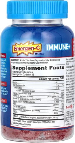 Emergen -C Immune+ المناعة المناعية ، فيتامين D بالإضافة إلى 750 ملغ فيتامين C ، مكمل الدعم المناعي الغذائي ، خالي من الكافيين ، خالٍ من الغلوتين ، نكهة التوت - 45 عددًا in Kuwait