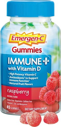 Emergen -C Immune+ المناعة المناعية ، فيتامين D بالإضافة إلى 750 ملغ فيتامين C ، مكمل الدعم المناعي الغذائي ، خالي من الكافيين ، خالٍ من الغلوتين ، نكهة التوت - 45 عددًا in Kuwait