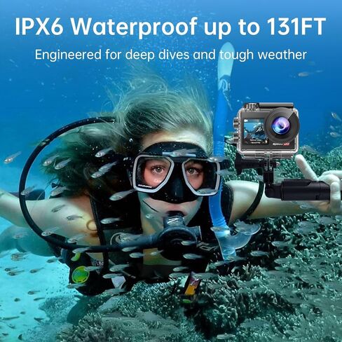 Action Camera Speed 50 4K60FPS WiFi with 2" Touch Screen EIS 5X Zoom Remote Control,Bare Machine Waterproof 33FT with Waterproof Case 131FT, 2x1550mAh Battery, Vlog Camera - Warm Black in Saudi Arabia