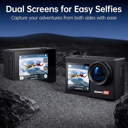 Action Camera Speed 50 4K60FPS WiFi with 2" Touch Screen EIS 5X Zoom Remote Control,Bare Machine Waterproof 33FT with Waterproof Case 131FT, 2x1550mAh Battery, Vlog Camera - Warm Black in Saudi Arabia