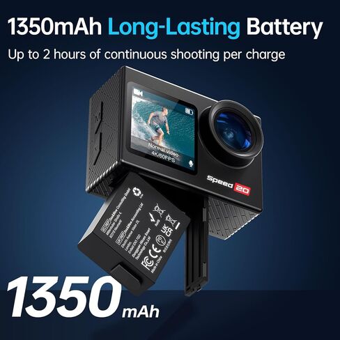 Action Camera Speed 50 4K60FPS WiFi with 2" Touch Screen EIS 5X Zoom Remote Control,Bare Machine Waterproof 33FT with Waterproof Case 131FT, 2x1550mAh Battery, Vlog Camera - Warm Black in Saudi Arabia